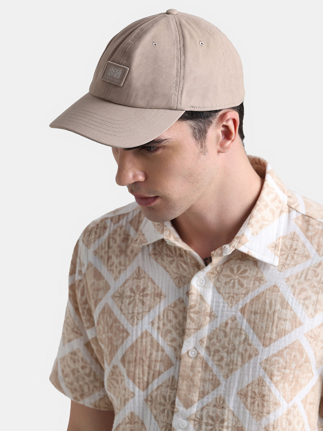 Beige Cotton Baseball Cap