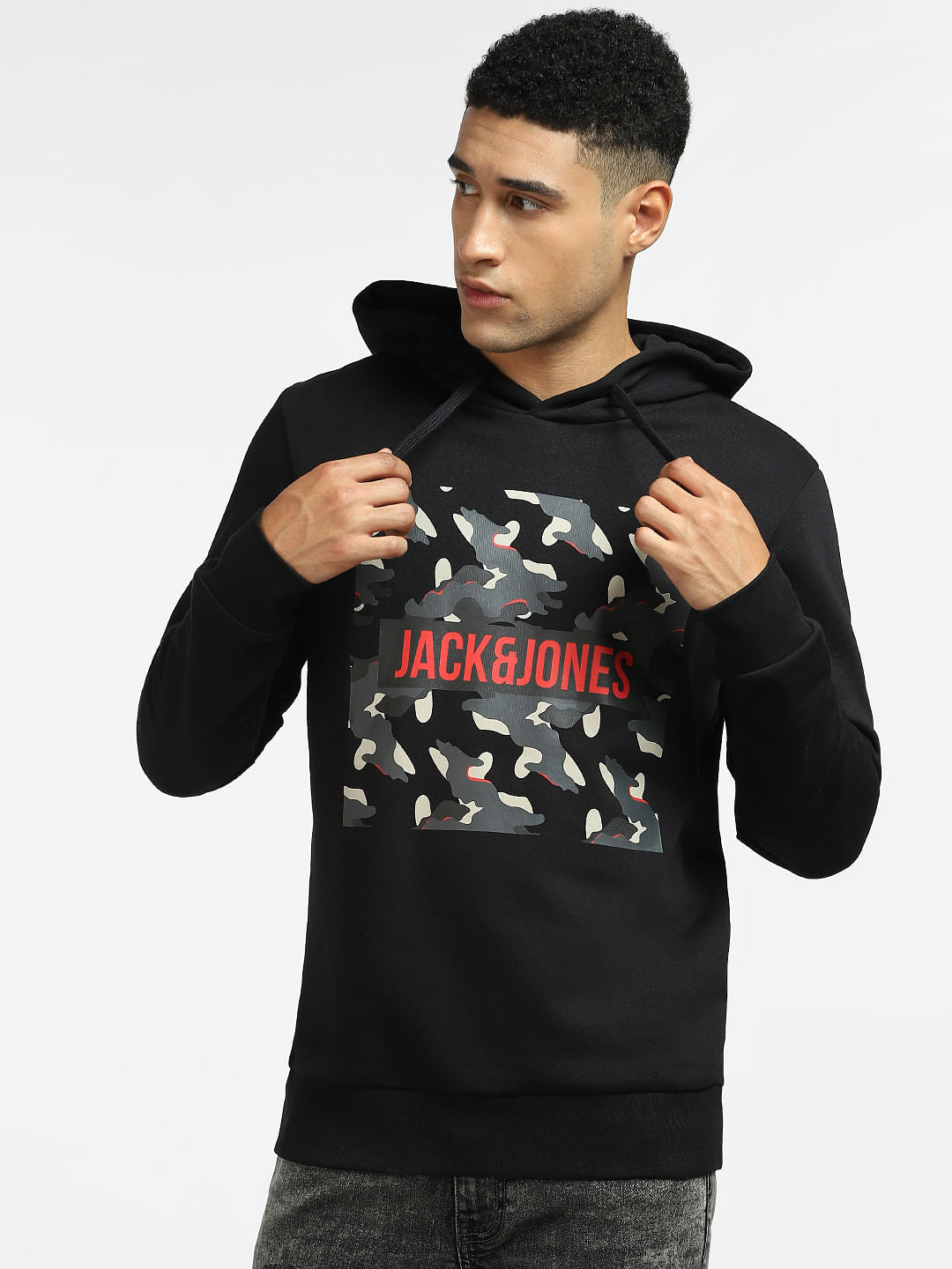 Black Logo Print Hooded Sweatshirt