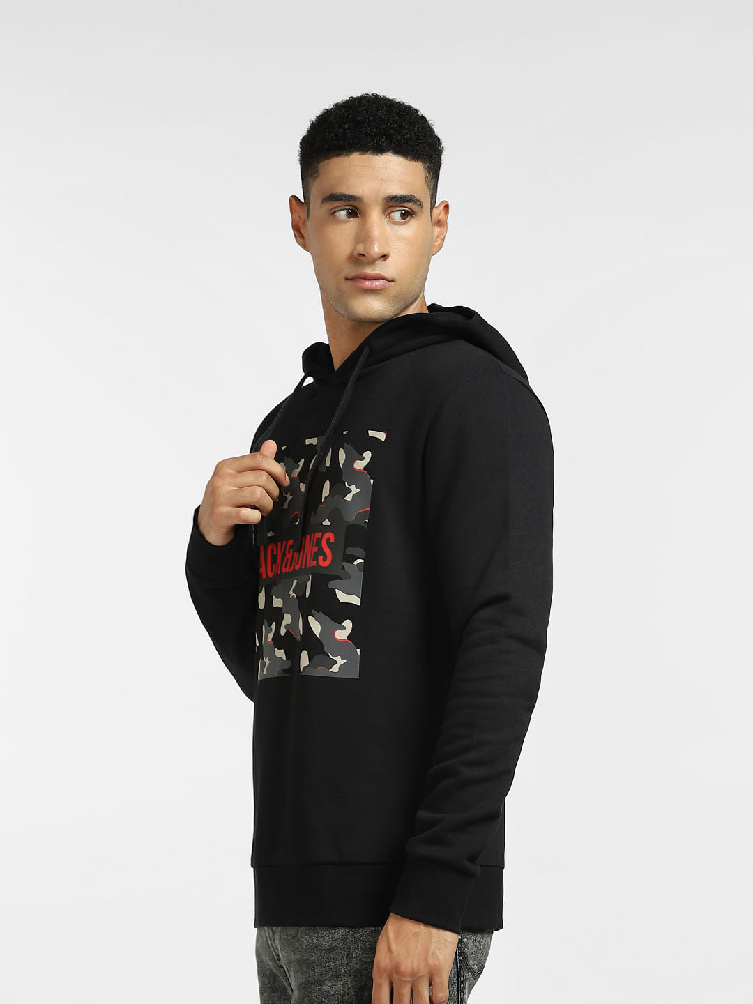 Black Logo Print Hooded Sweatshirt