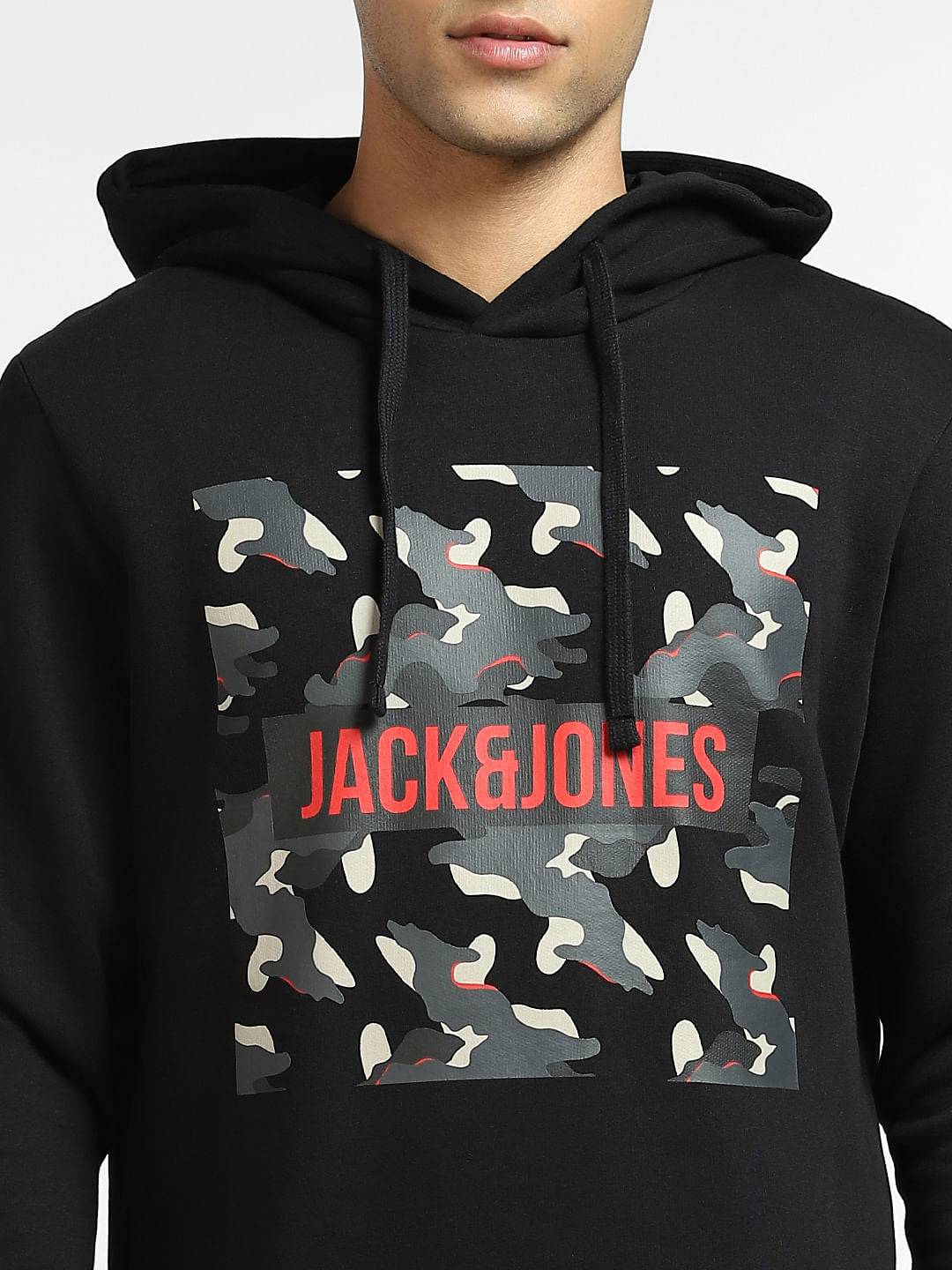 Black Logo Print Hooded Sweatshirt