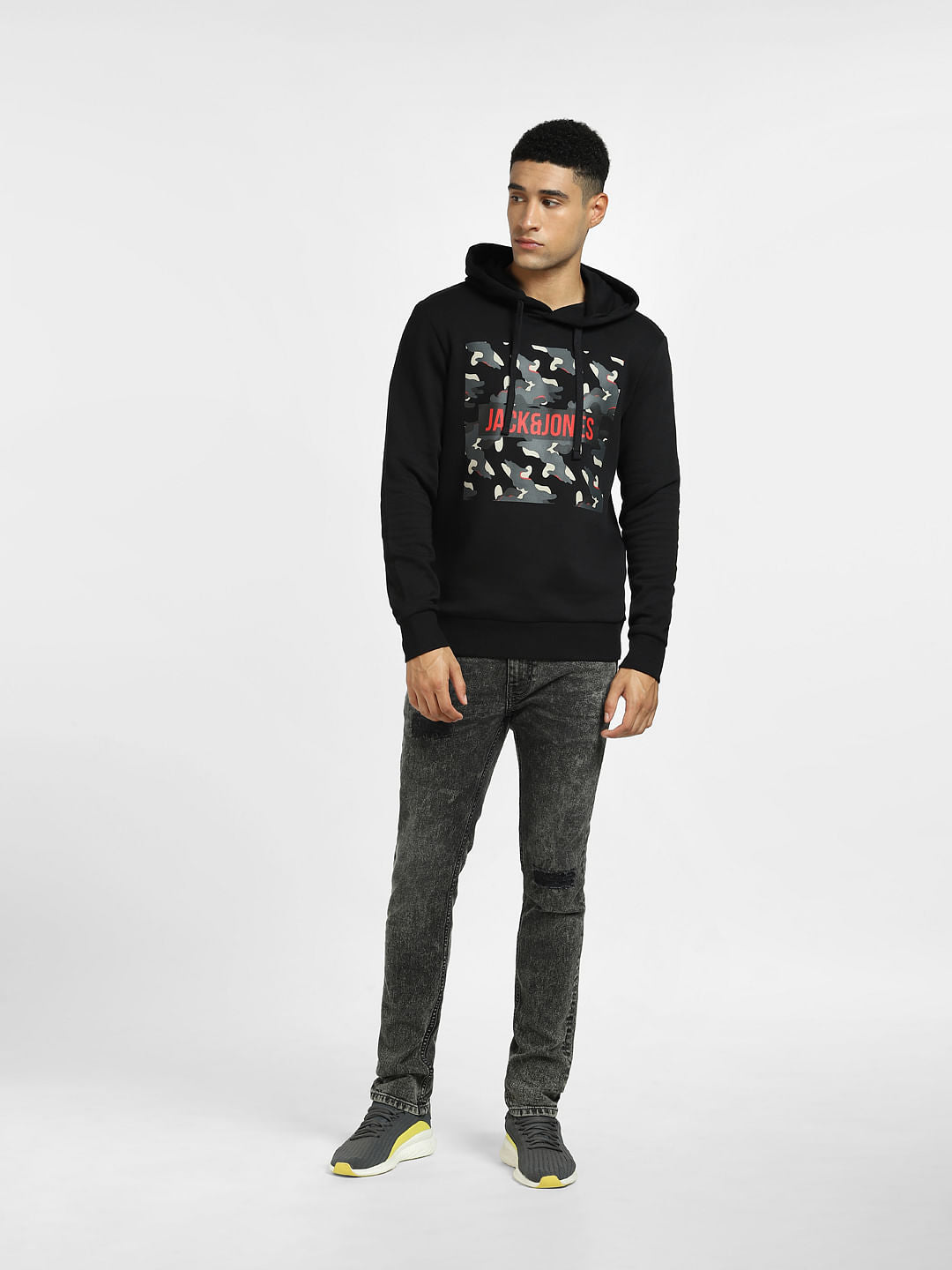 Black Logo Print Hooded Sweatshirt