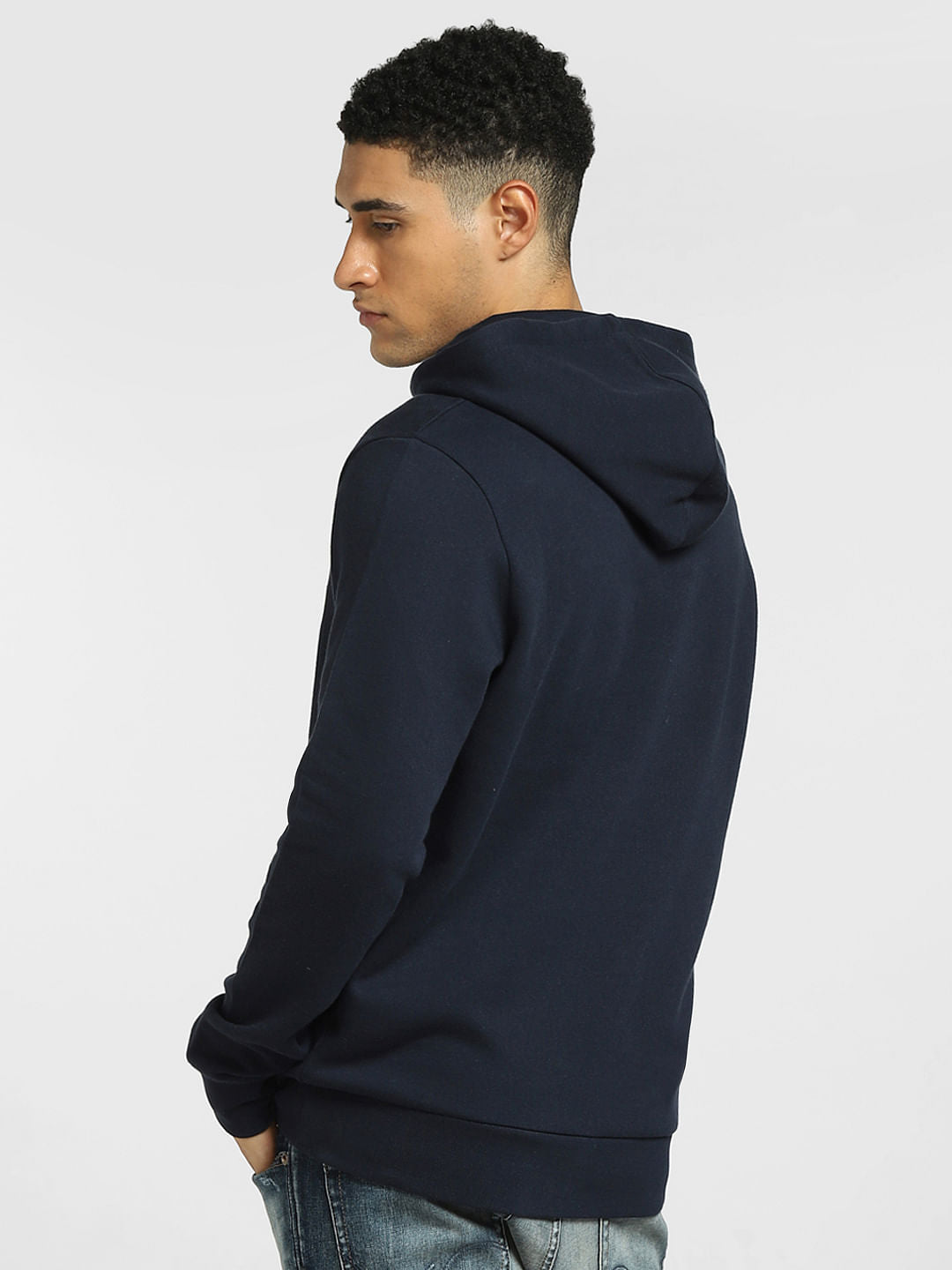 Navy Blue Logo Print Hooded Sweatshirt
