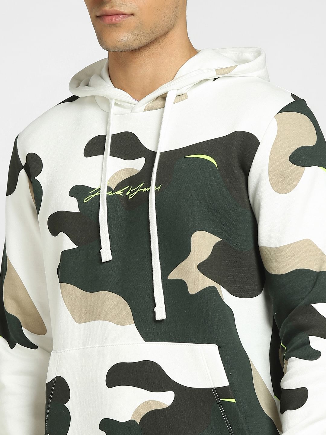 White Camo Print Hooded Sweatshirt