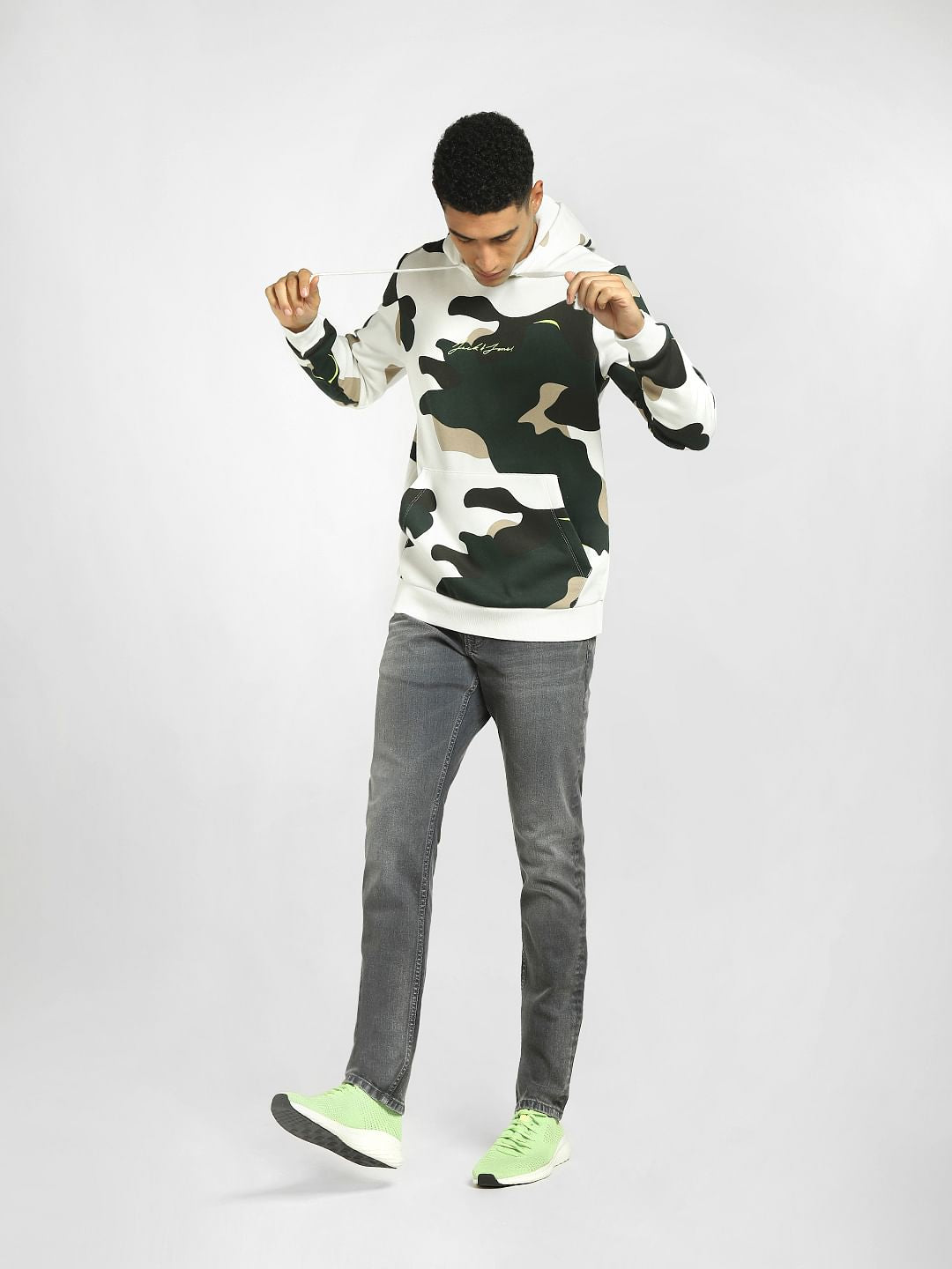 White Camo Print Hooded Sweatshirt
