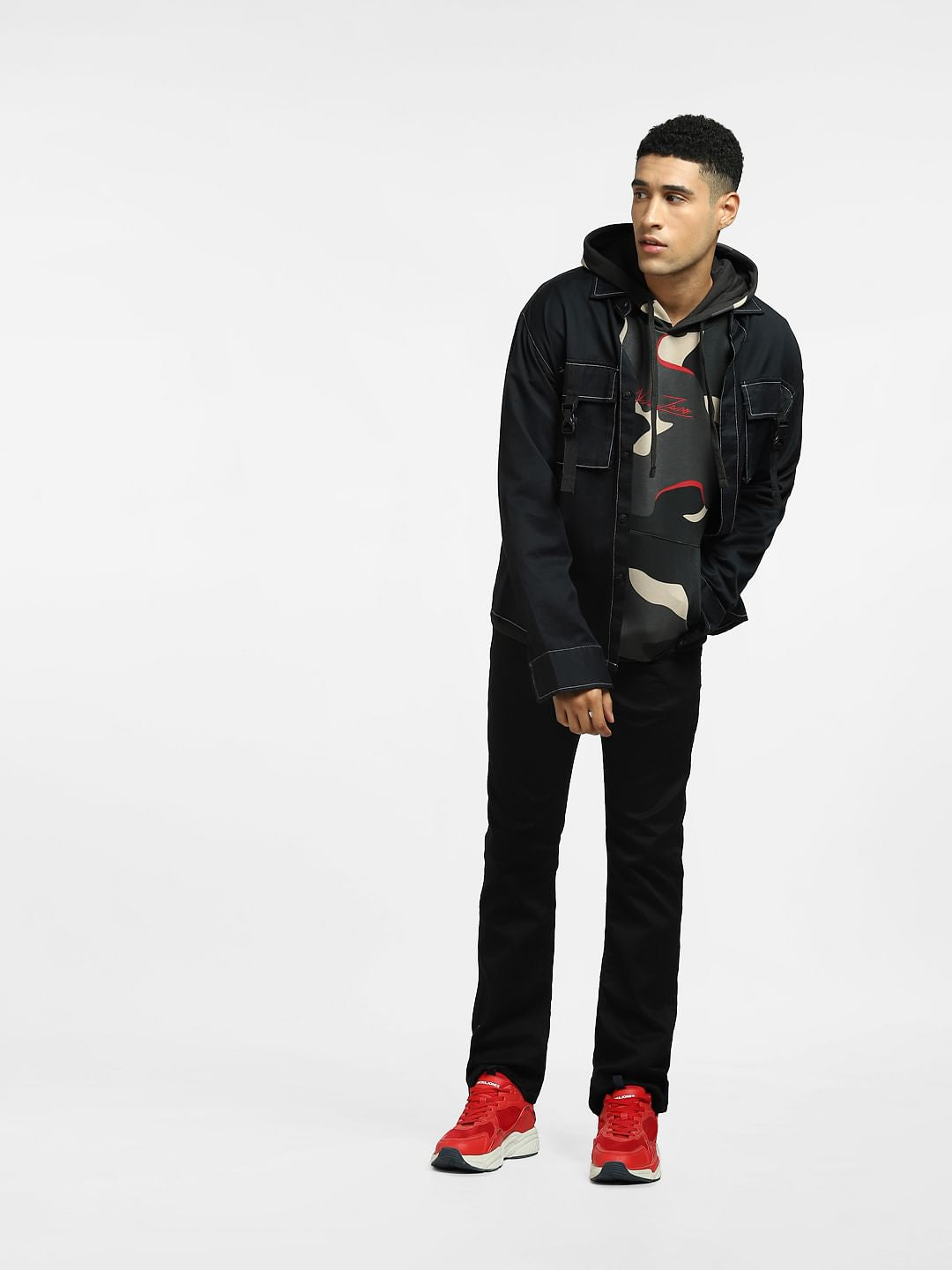 Black Camo Print Hooded Sweatshirt