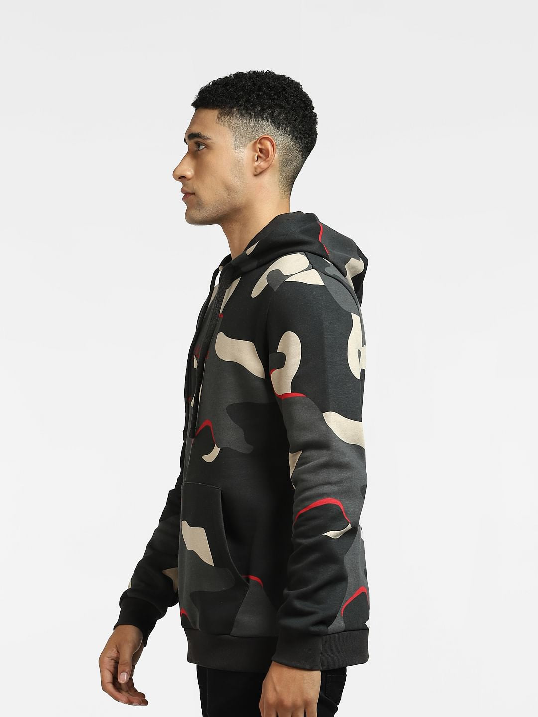 Black Camo Print Hooded Sweatshirt