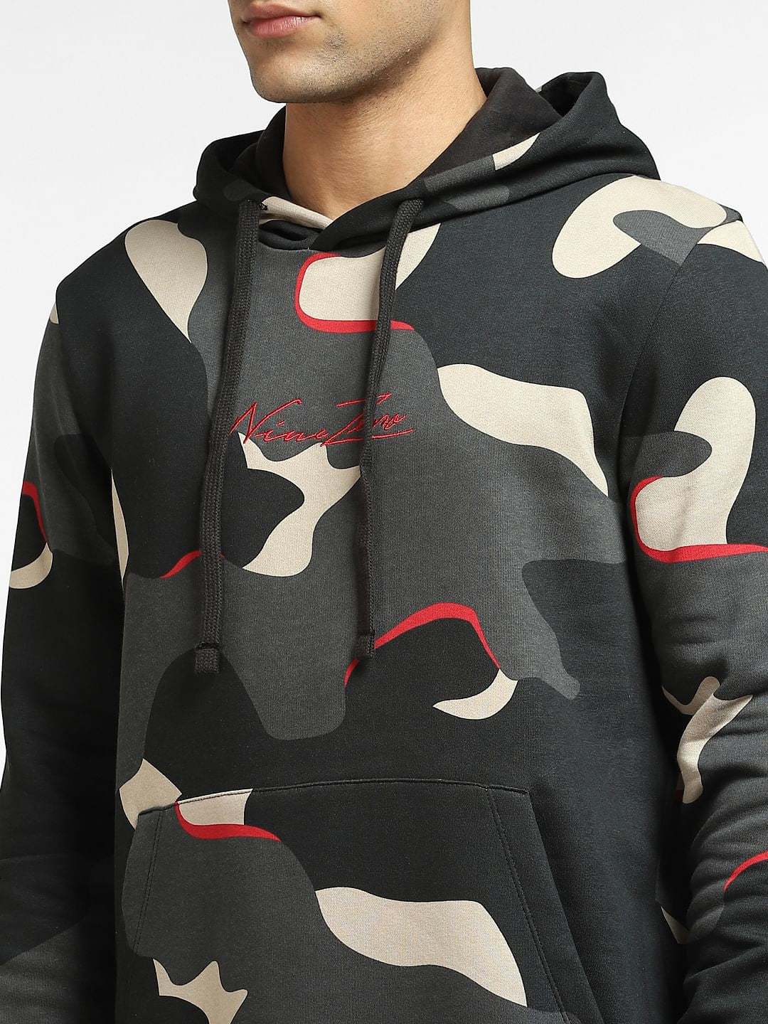 Black Camo Print Hooded Sweatshirt