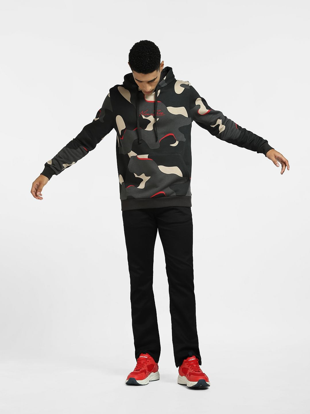 Black Camo Print Hooded Sweatshirt