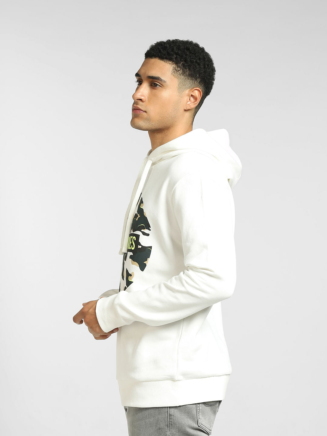 White Camo Print Hooded Sweatshirt
