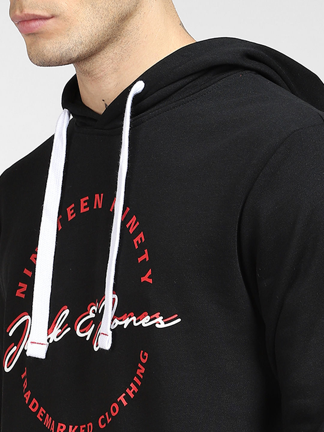Black Logo Print Hooded Sweatshirt