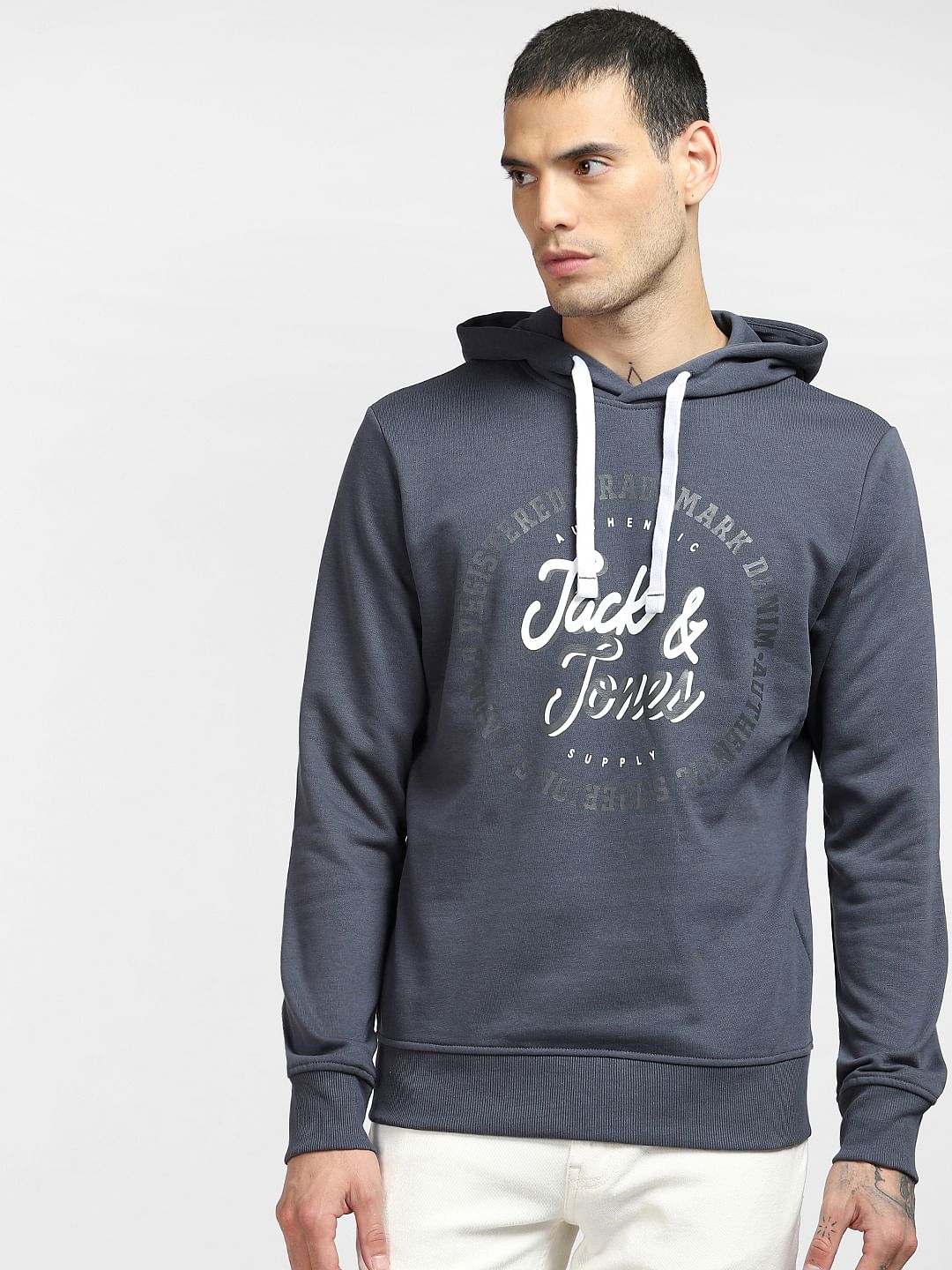 Blue Logo Print Hooded Sweatshirt