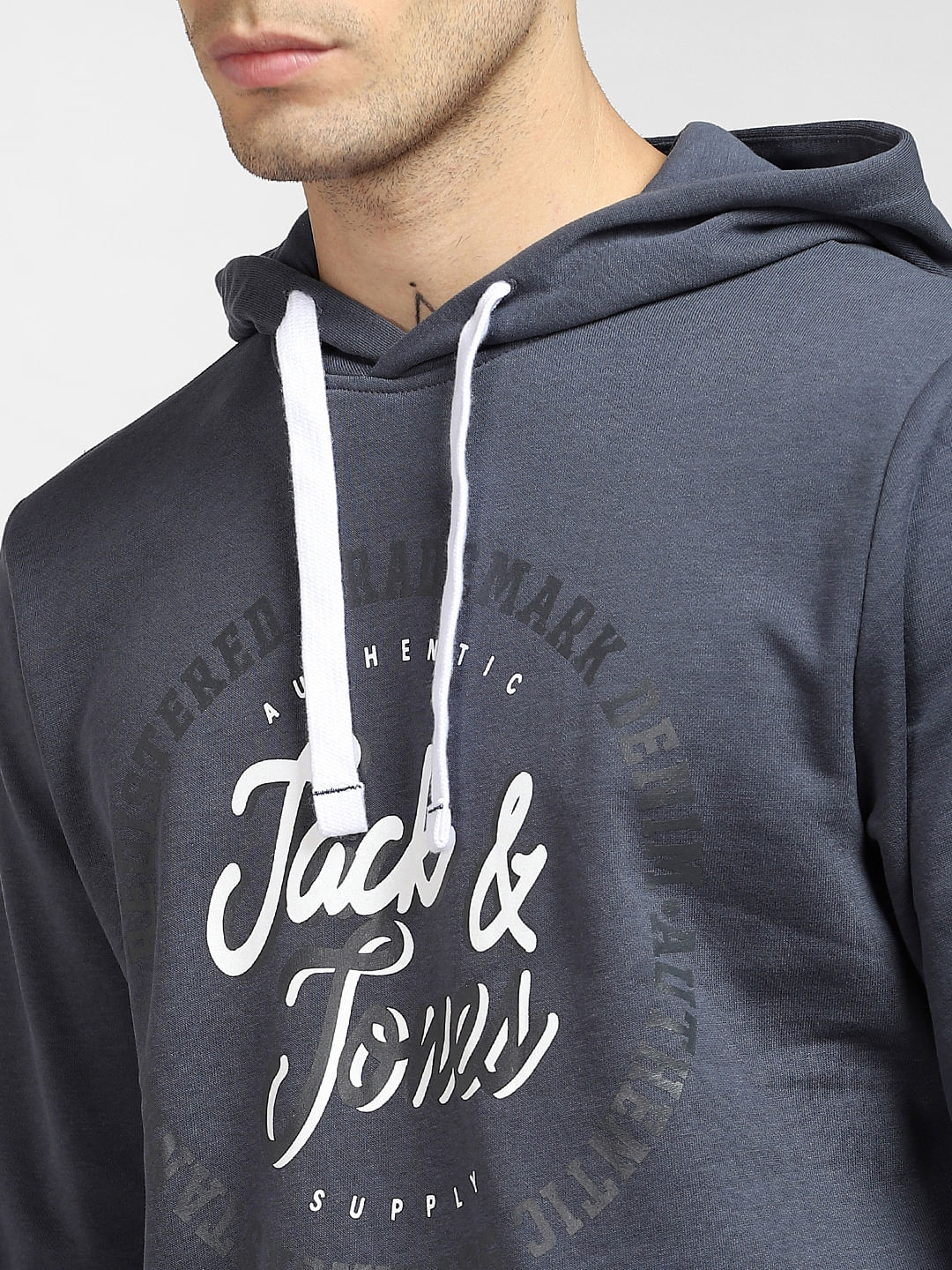 Blue Logo Print Hooded Sweatshirt