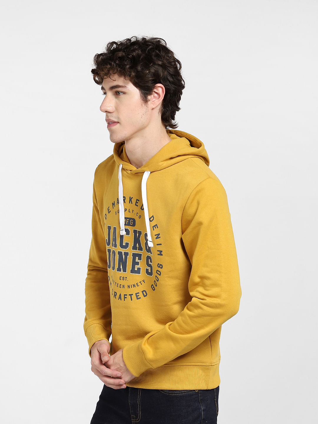 Yellow Logo Print Hooded Sweatshirt