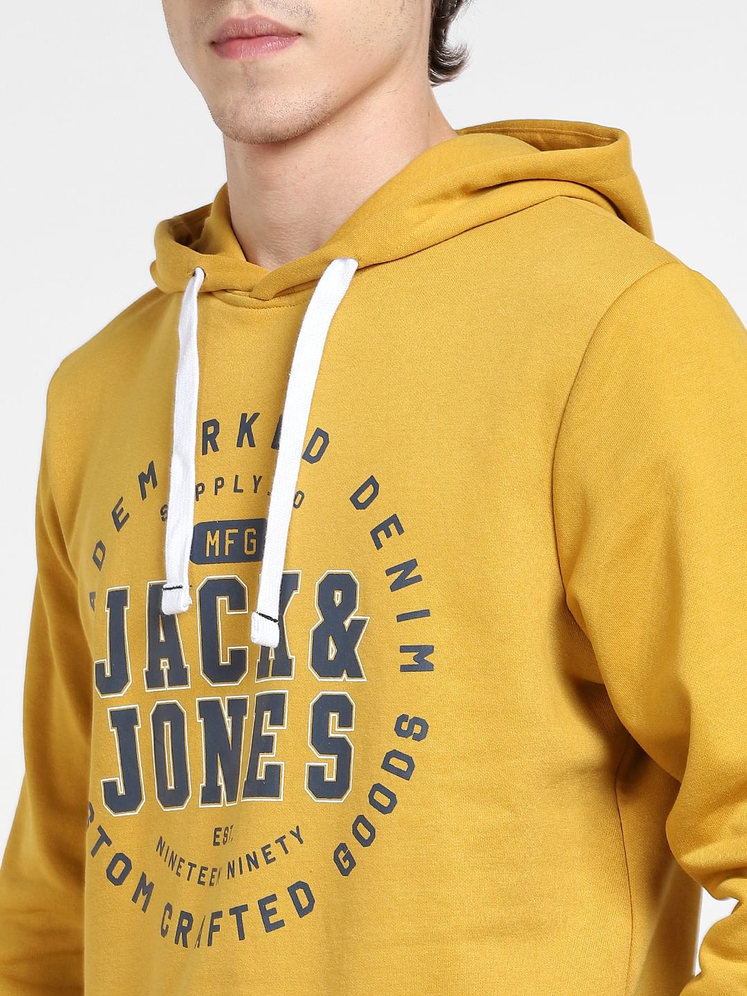 Yellow Logo Print Hooded Sweatshirt