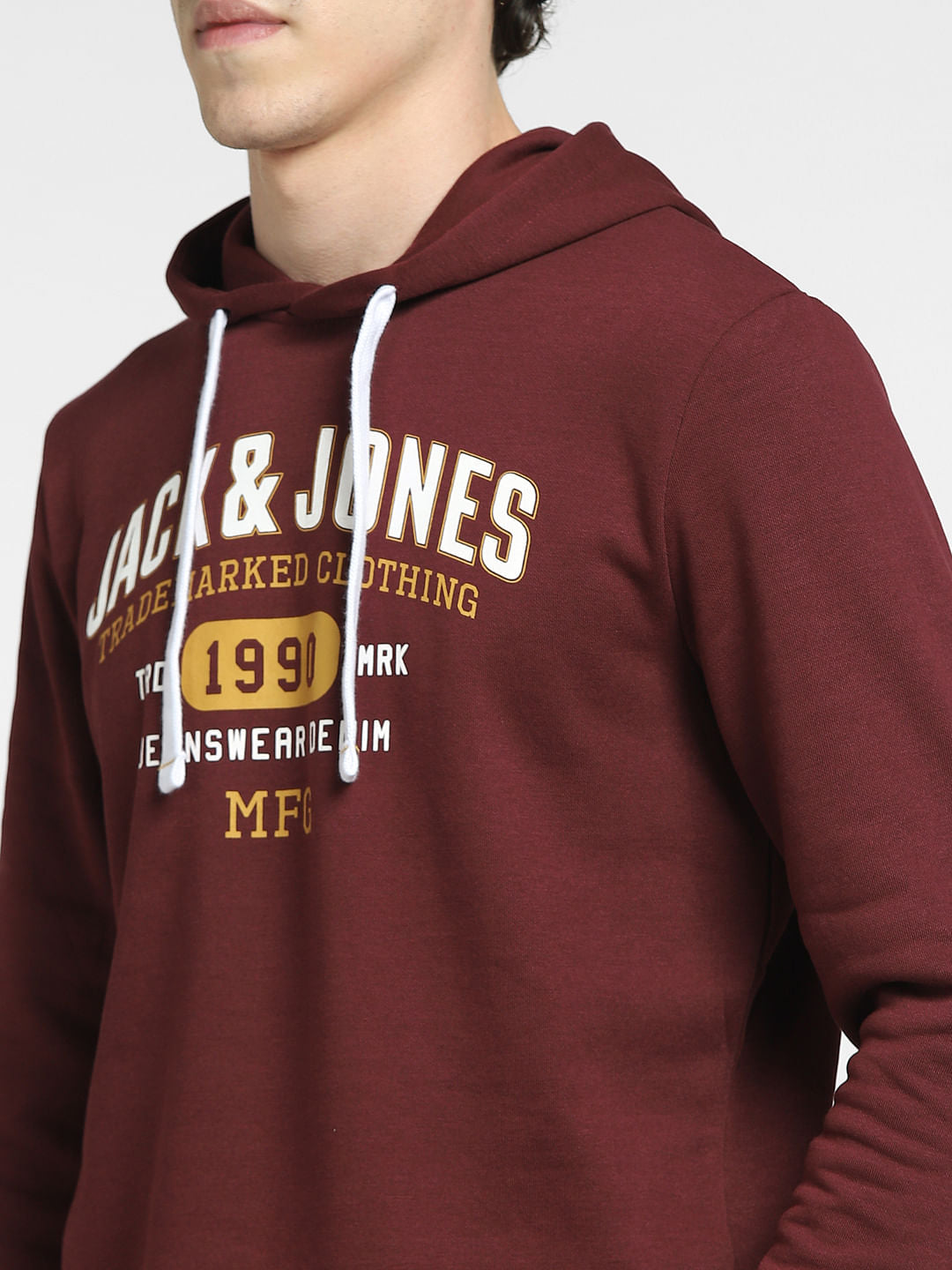 Burgundy Logo Print Hooded Sweatshirt