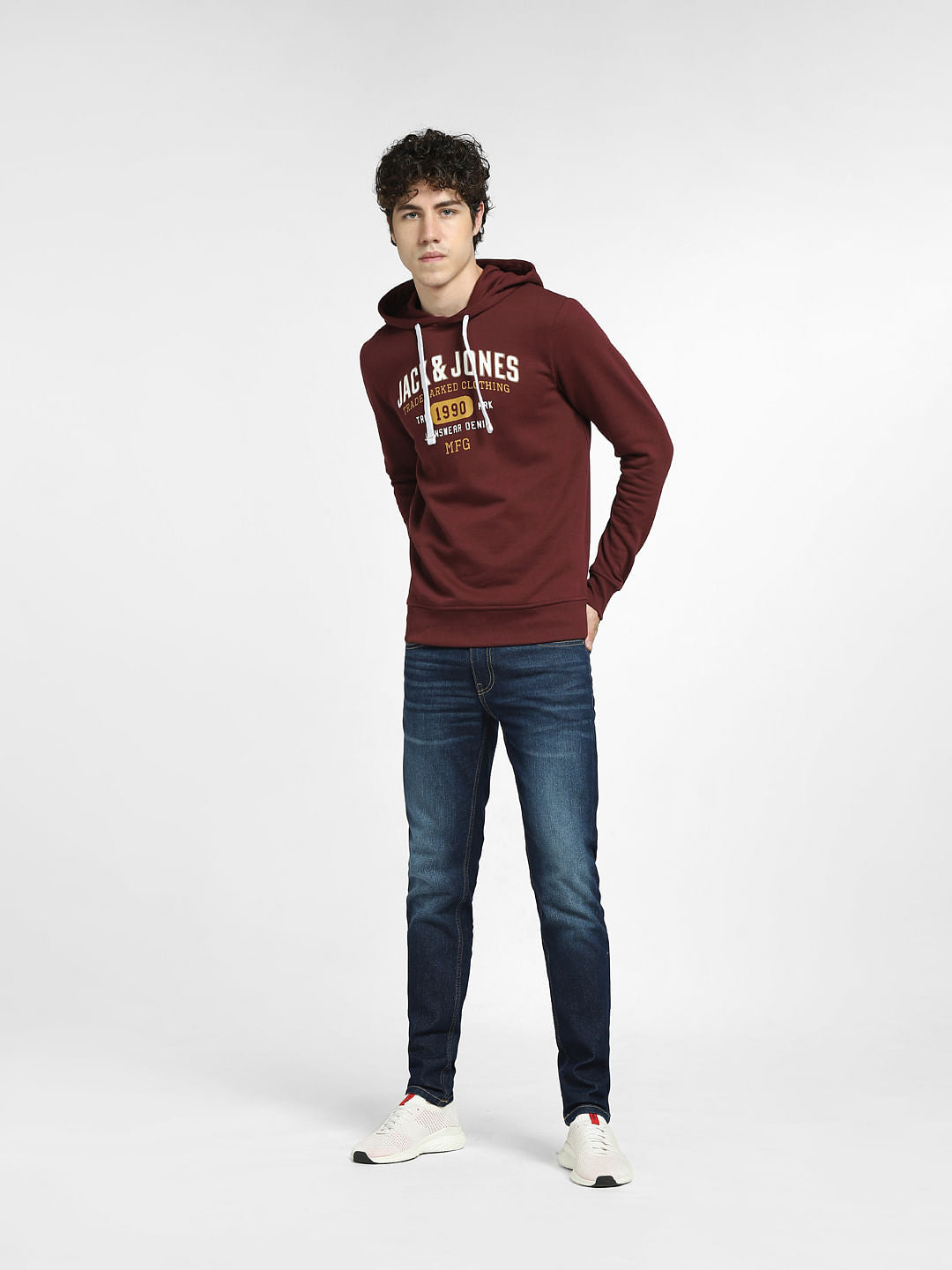 Burgundy Logo Print Hooded Sweatshirt