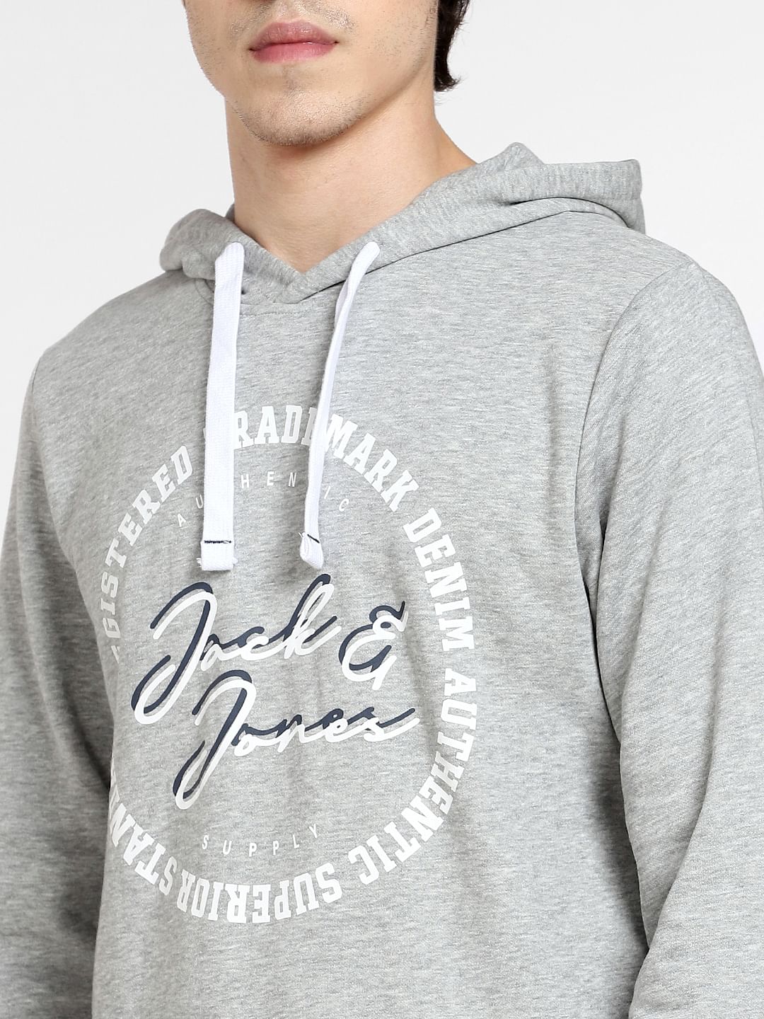 Grey Logo Print Hooded Sweatshirt