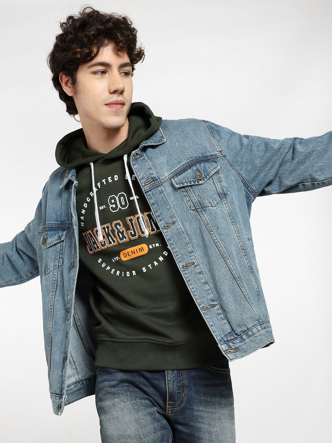 Dark Green Logo Print Hooded Sweatshirt