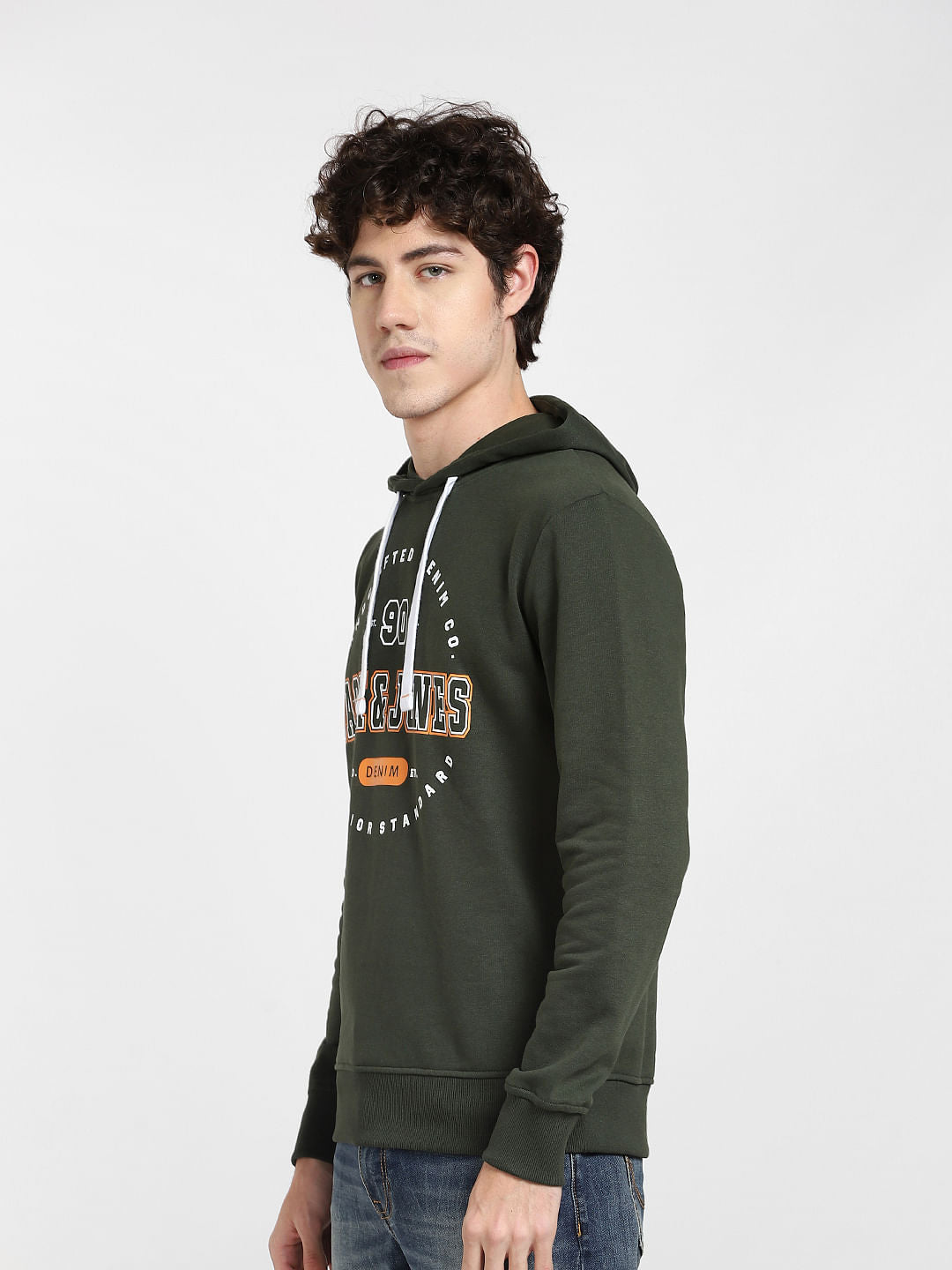 Dark Green Logo Print Hooded Sweatshirt