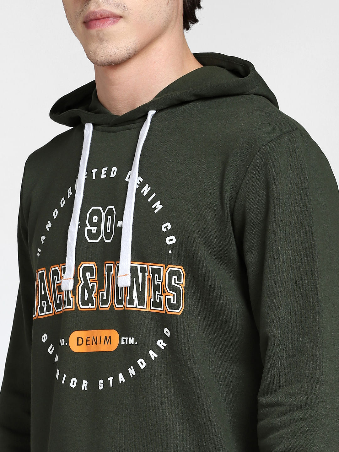 Dark Green Logo Print Hooded Sweatshirt