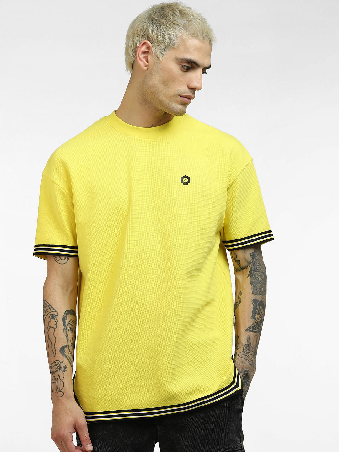 Yellow Contrast Tipping Crew Neck T-shirt