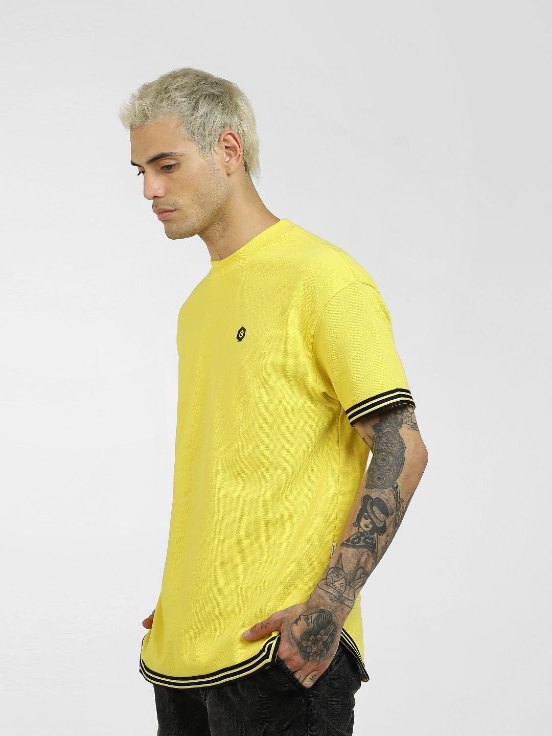 Yellow Contrast Tipping Crew Neck T-shirt