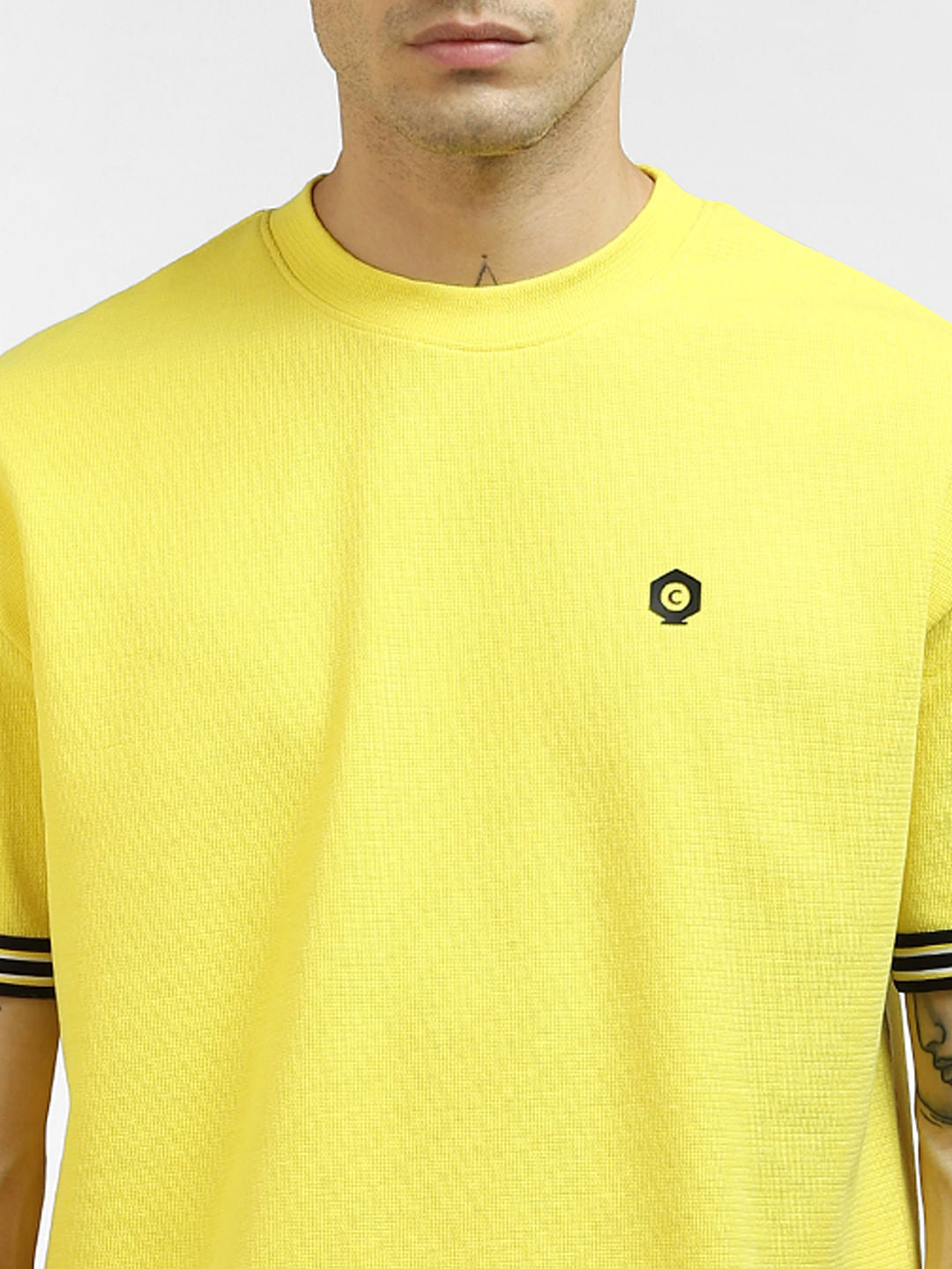 Yellow Contrast Tipping Crew Neck T-shirt