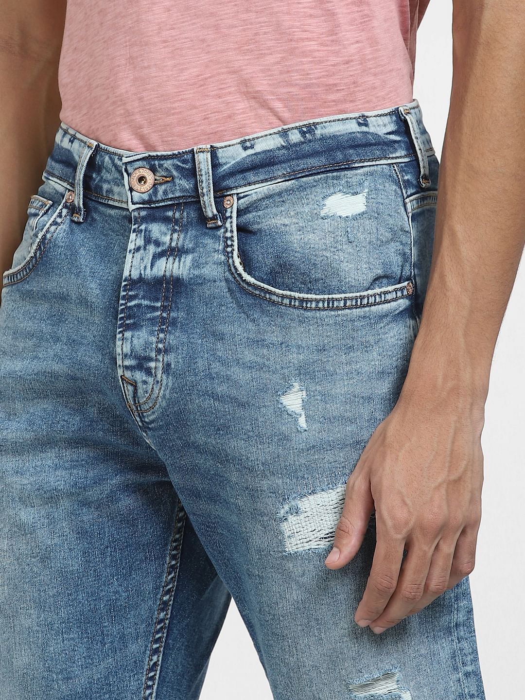 Light Blue High Rise Distressed Bootcut Jeans
