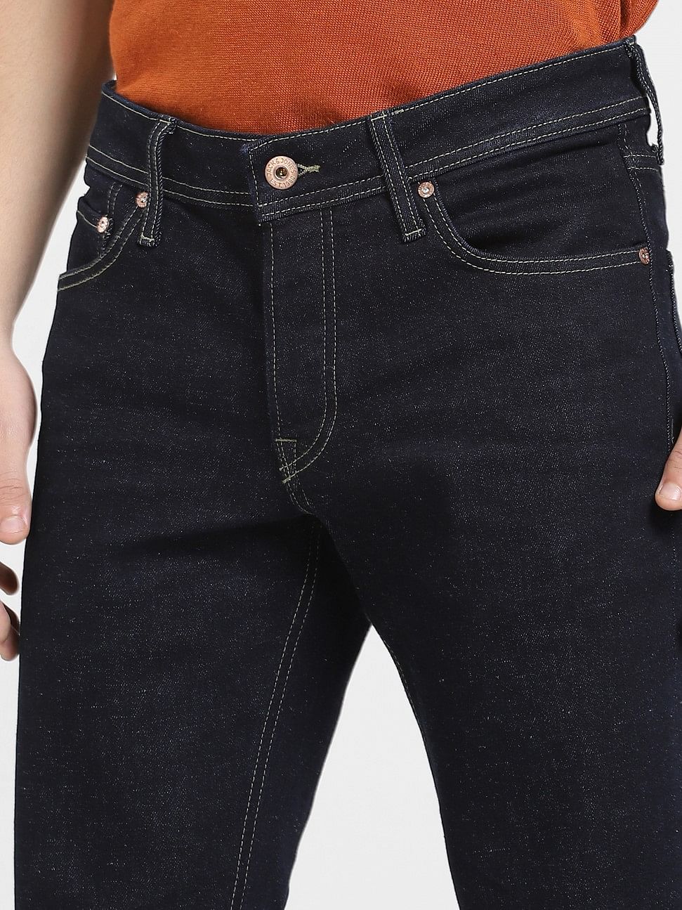 Dark Blue Mid Rise Clark Regular Fit Jeans