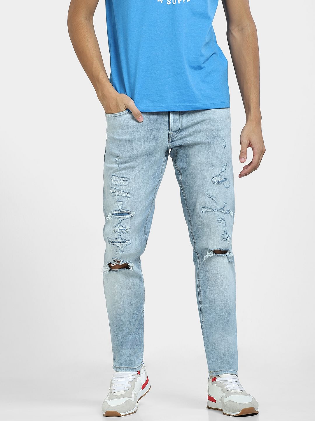 Light Blue Low Rise Distressed Glenn Slim Fit Jeans