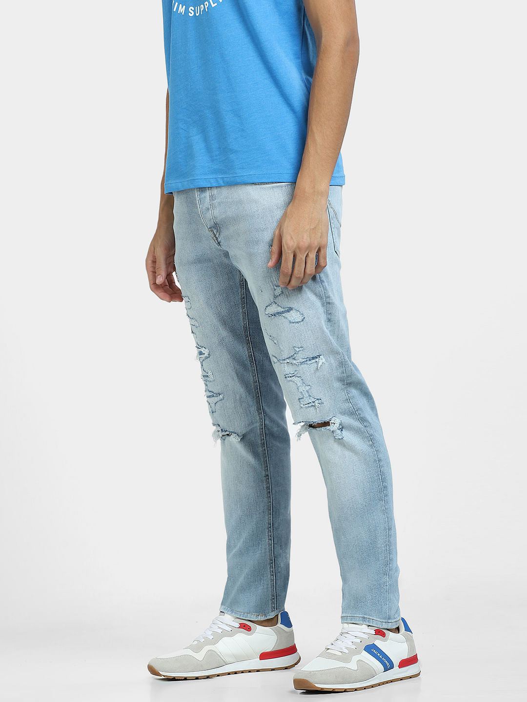 Light Blue Low Rise Distressed Glenn Slim Fit Jeans