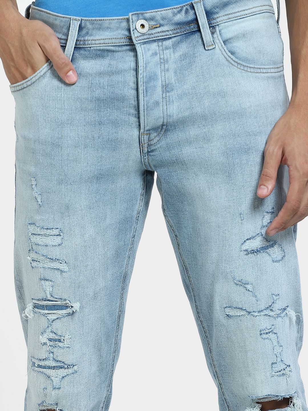 Light Blue Low Rise Distressed Glenn Slim Fit Jeans