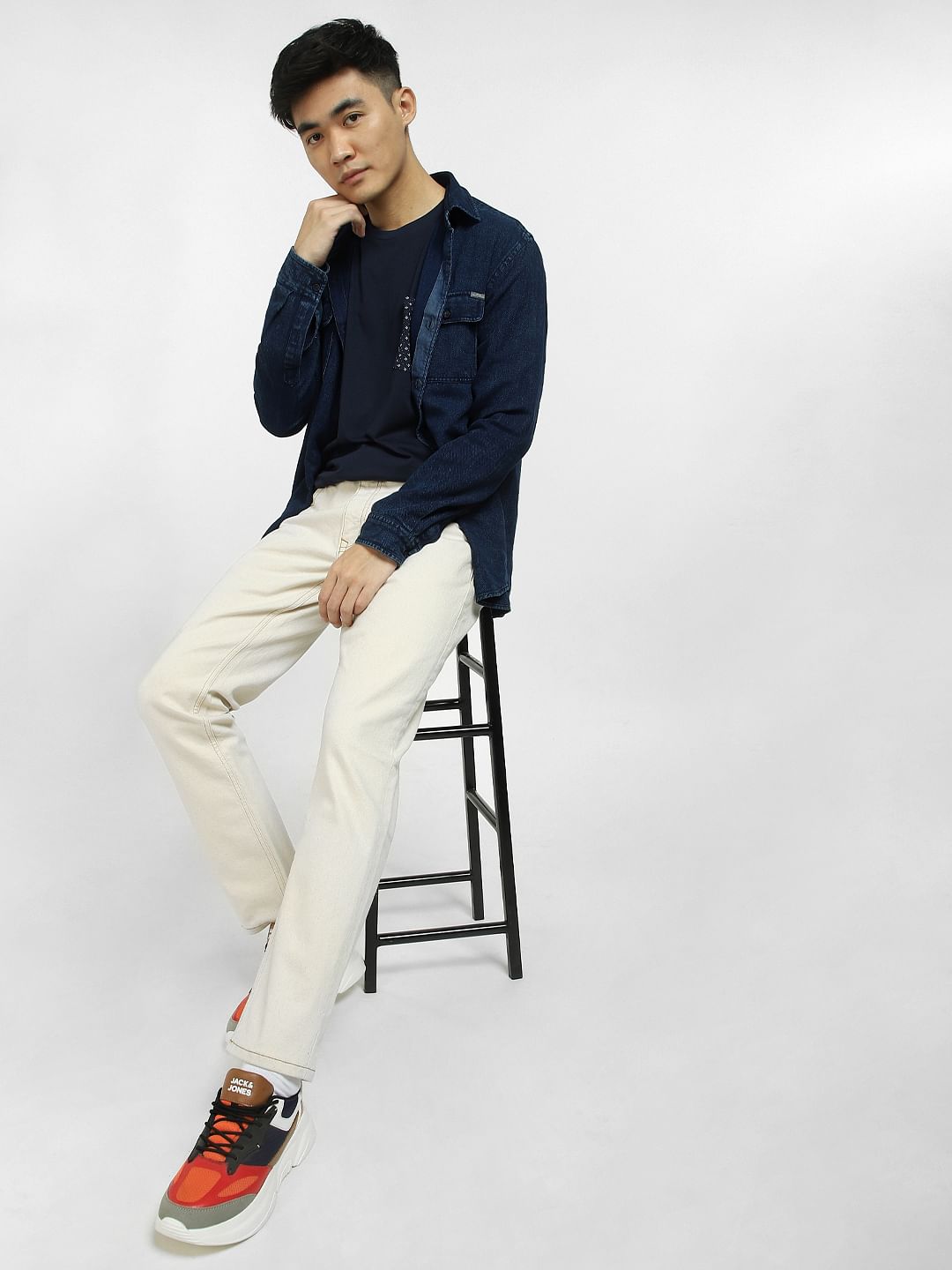 Beige Low Rise Tim Slim Fit Jeans