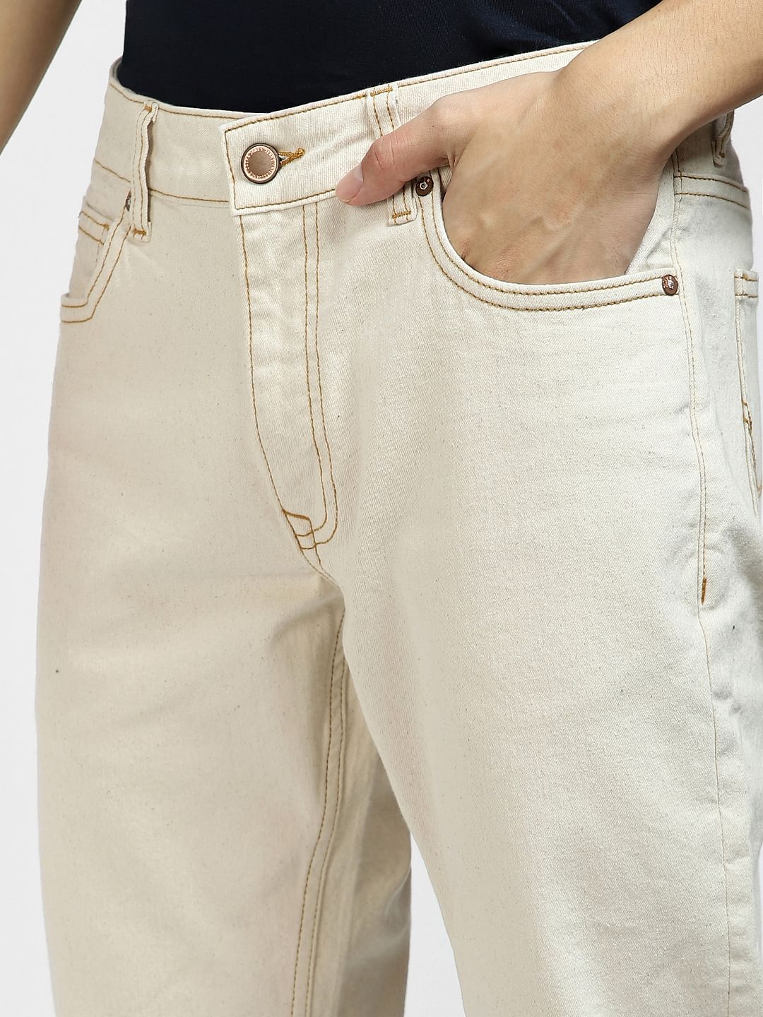 Beige Low Rise Tim Slim Fit Jeans