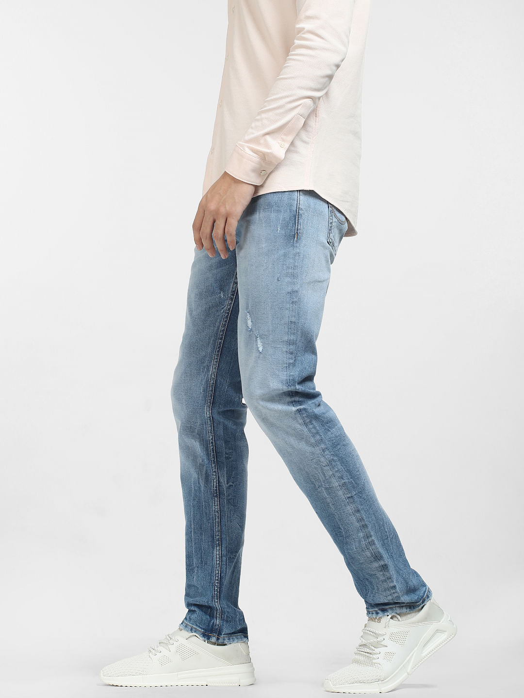 Blue Low Rise Distressed Ben Skinny Fit Jeans