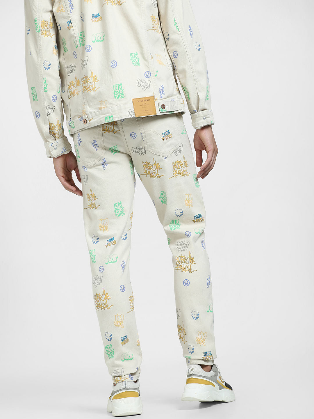 Beige Mid Rise Printed Erik Anti Fit Jeans