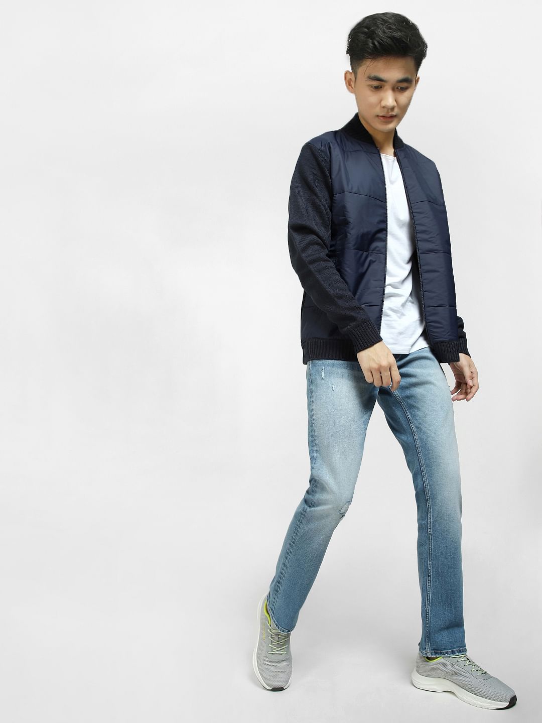 Light Blue Mid Rise Distressed Regular Fit Jeans