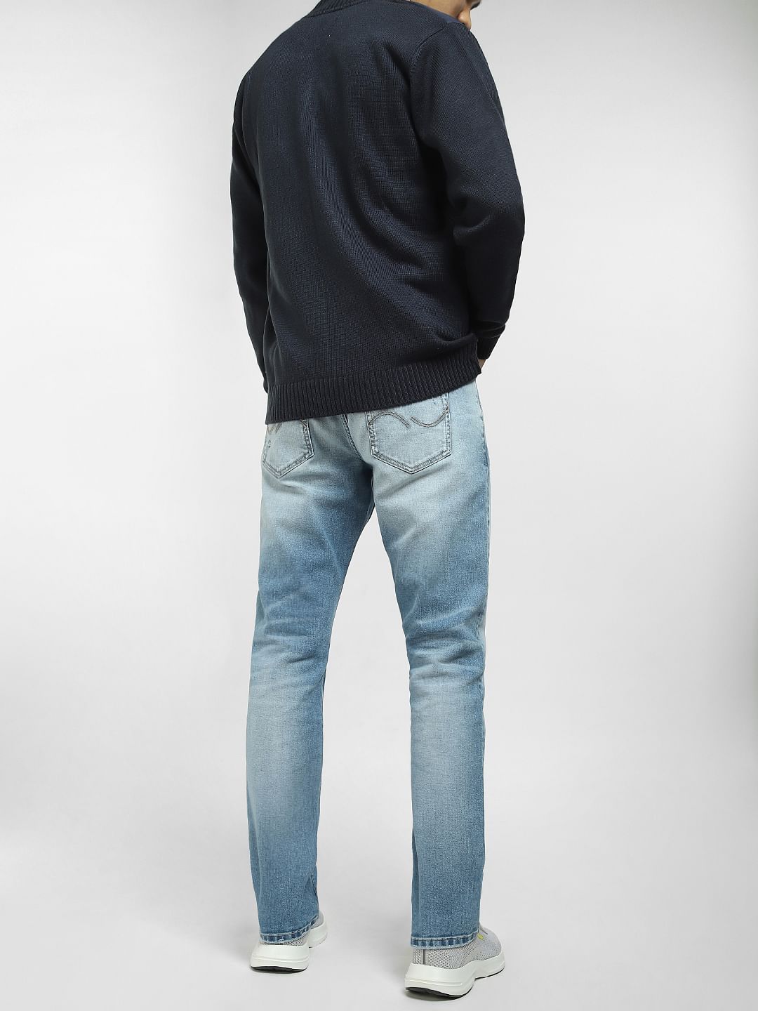 Light Blue Mid Rise Distressed Regular Fit Jeans