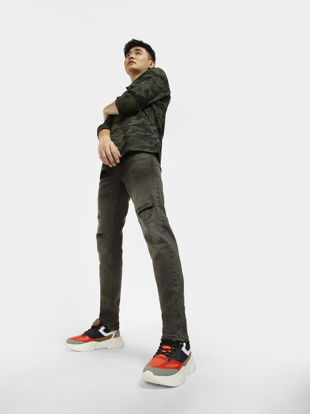 Black Low Rise Distressed Ben Skinny Jeans