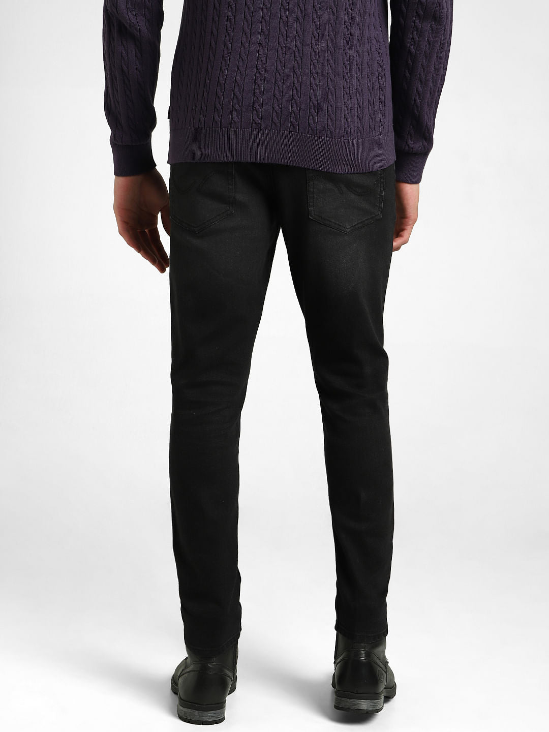 Black Mid Rise Distressed Slim Fit Jeans