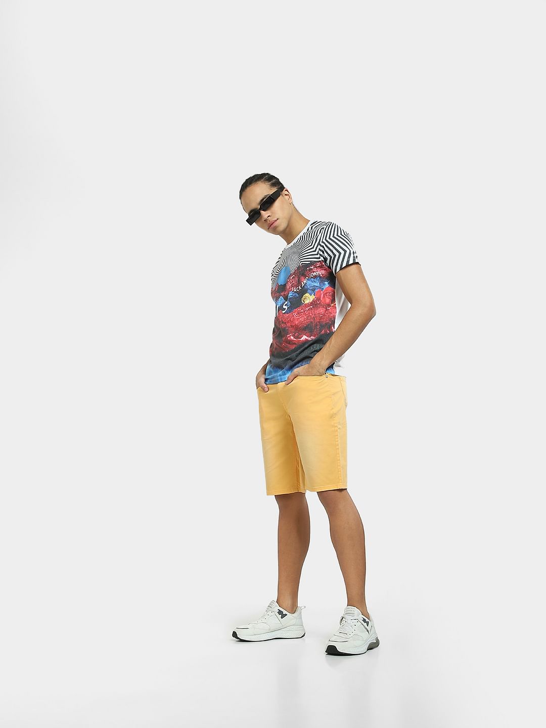 Yellow Mid Rise Chino Shorts