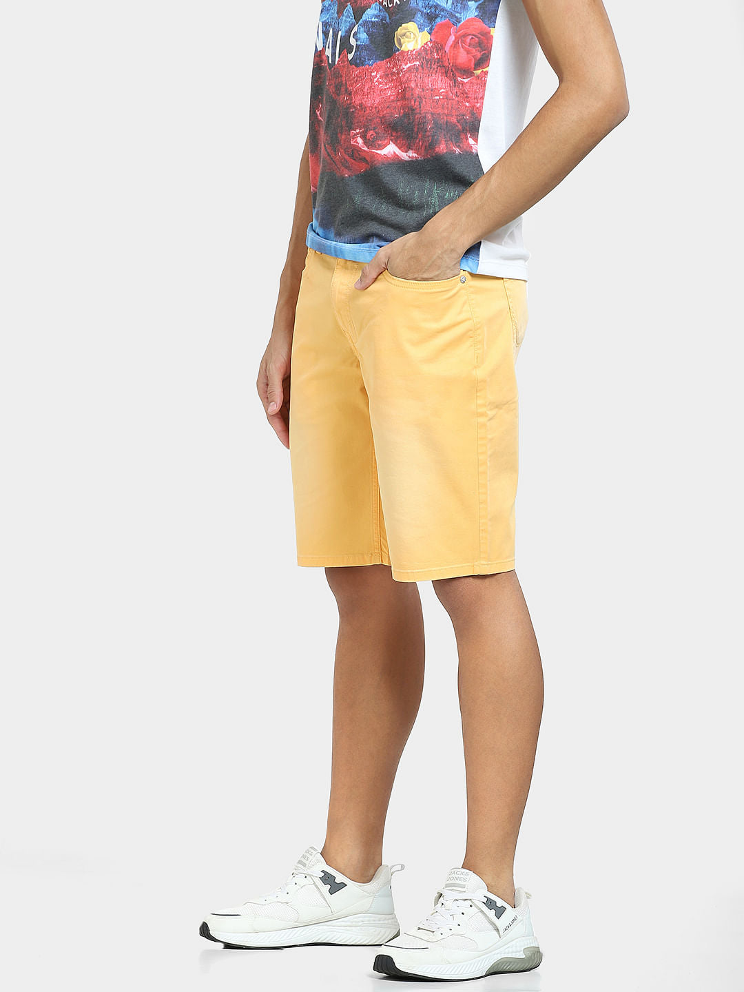 Yellow Mid Rise Chino Shorts