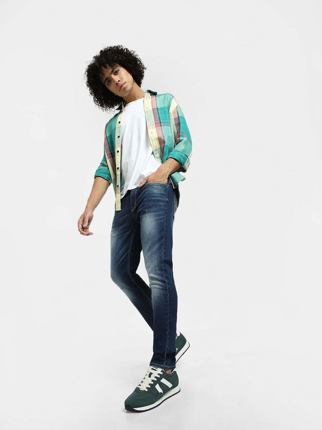 Blue Low Rise Washed Glenn Slim Fit Jeans