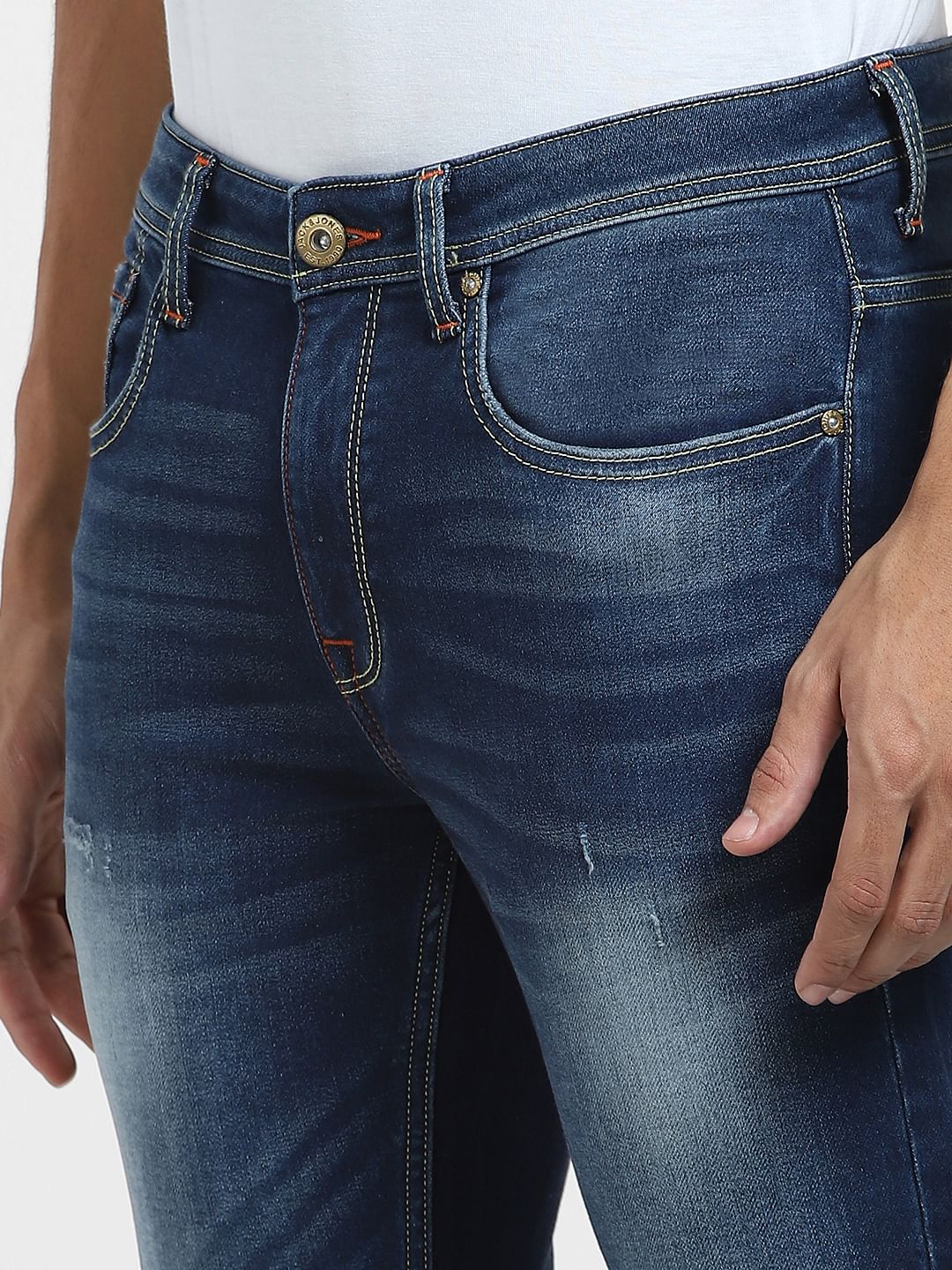 Blue Low Rise Washed Glenn Slim Fit Jeans