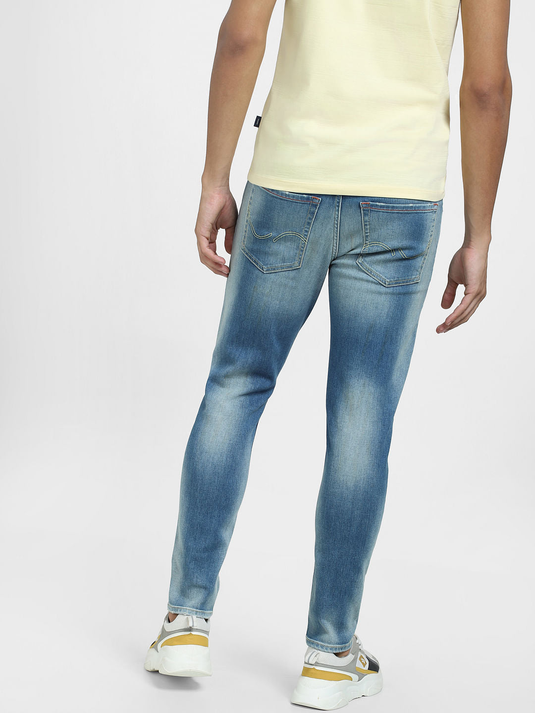 Light Blue Mid Rise Distressed Slim Fit Jeans