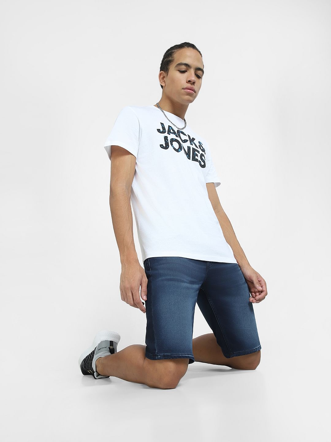 Blue Mid Rise Denim Shorts