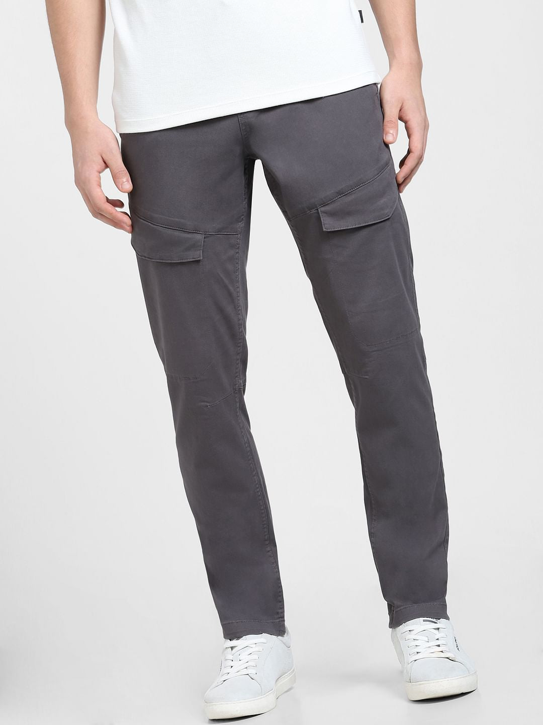 Grey Mid Rise Cargo Pants