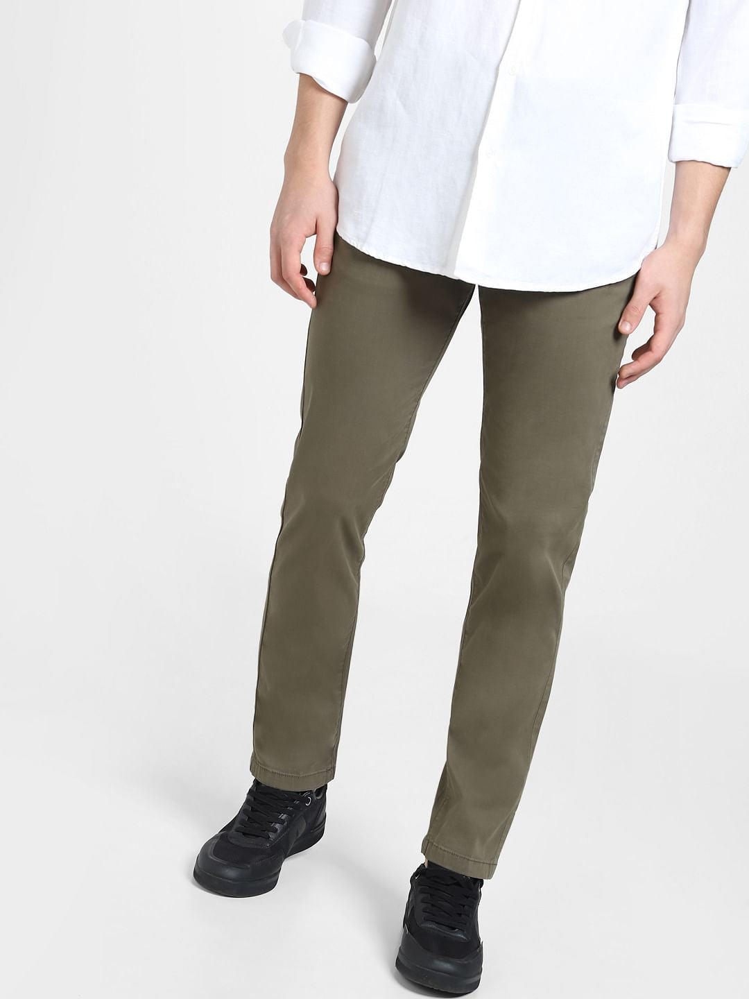 Green Mid Rise Regular Fit Pants