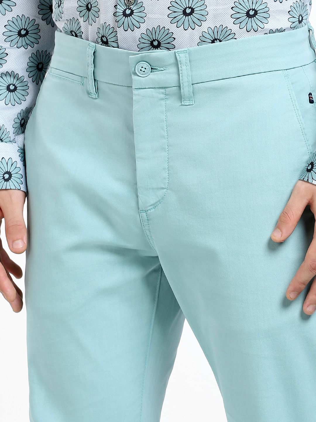 Blue Mid Rise Regular Fit Pants