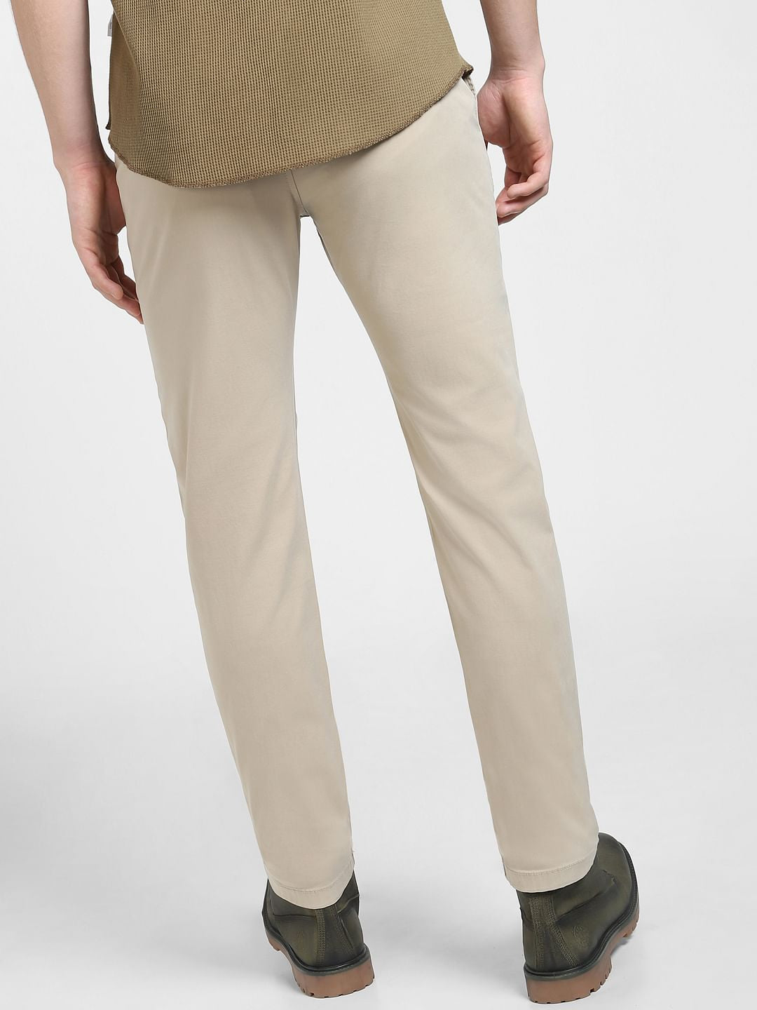 Khaki Mid Rise Regular Fit Pants